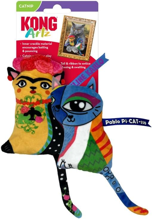 KONG Artz Cats - Crackling Cat Toys with Catnip, Ribbon and Tail (Kahlo/Picasso)