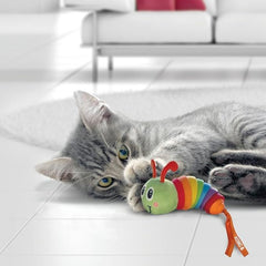 KONG Bat-A-Boutz Clackz Caterpillar with Colorful Ribbons - Crackle Cat Toy Filled with Catnip