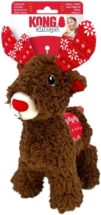 KONG - Christmas Sherps Reindeer - Indoor Cuddle Squeaky Plush Dog Toy