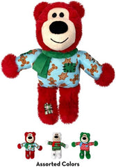 KONG Christmas Holiday Wild Knots Bear Dog Toy - Internal Knotted Ropes and Minimal Stuffing for Less Mess