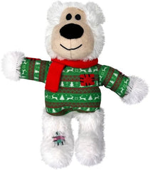 KONG Christmas Holiday Wild Knots Bear Dog Toy - Internal Knotted Ropes and Minimal Stuffing for Less Mess