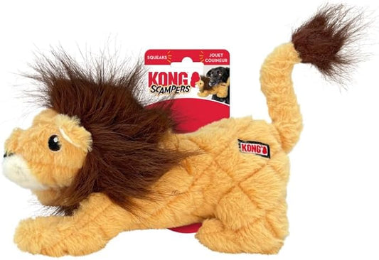 KONG Scampers Wildlife Plush Dog Toy with Low Tone Squeaker (Lion)