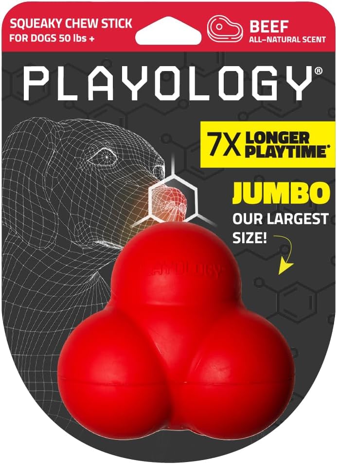 Playology Squeaky Bounce Ball for Large to X-Large Dogs 50lbs & up | Engaging All-Natural Beef Scented Dog Chew Toy for Tough Chewers | Easy to Clean, Interactive & Non-Toxic Materials