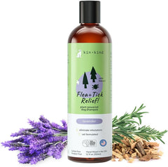 kin+kind Flea and Tick Shampoo for Dogs Vet Formulated - Plant Powered, Safe and Effective Dog Shampoo with Coconut and Olive Oil - Lavender Scent - Prevent Fleas and Ticks - Made in USA 12 fl oz