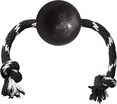 KONG Extreme Ball with Rope - Dog Fetch Toy with Rope for Easy Throwing - Durable Dog Ball Toy for Tug, Playtime & More s Most Durable Natural Rubber - Black