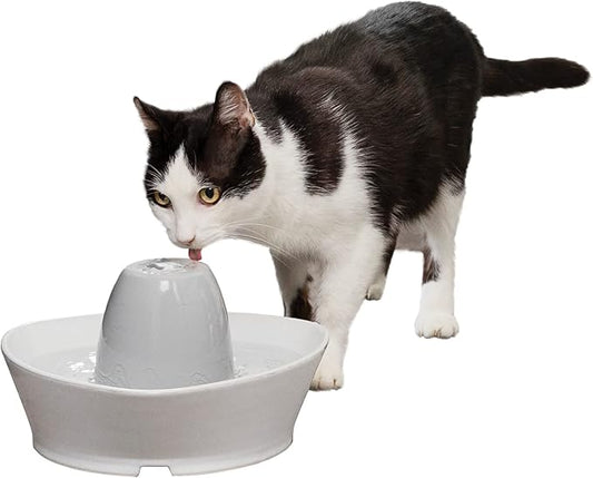 PetSafe Ceramic Pet Fountain – for Cats and Small Dogs – 60 Oz Water Capacity – Whisper-Quiet Water Flow – Great for Shy or Timid Pets – Fresh, Filtered Water