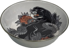 Komodo Panther Design Enamel Coated Stainless Steel Reptile Bowl | Artistic Tattoo Pattern with Rubber Bottom, Small, 5.9 inches, Multi (48593240)