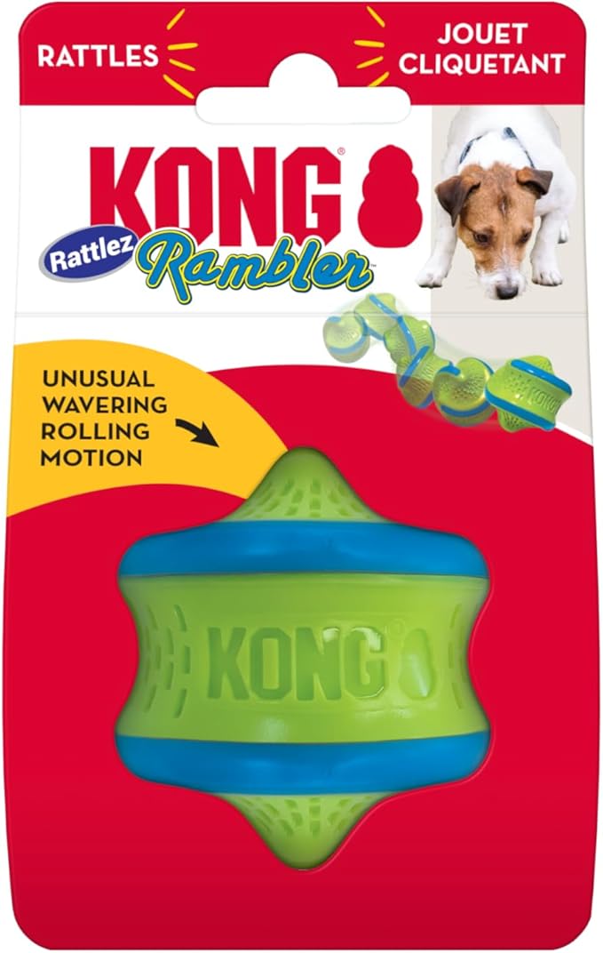 KONG Rambler Rattlez Long Lasting Fetch and Chew Assorted Toy (Swirl Ball)