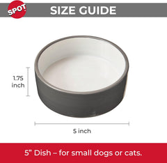 SPOT Two Tone Gray Dog Dish - Round Ceramic Food/Water Bowl for Pets, Stoneware Dish with High Walls, Ideal for Small Dogs, Cats, Reptiles, Large Birds, Dishwasher Safe