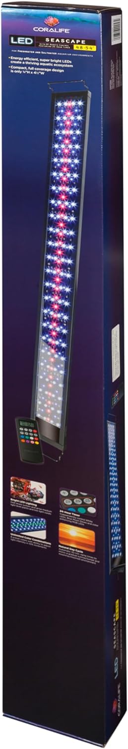 Coralife Aquarium Fish Tank Marine Salt Water or Fresh Water Seascape LED Adjustable Light with Remote Control, 48"-54"