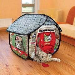 KONG PlaySpaces Bungalow Cat Hideaway - Hide and Seek Collapsible Tunnel with Toys