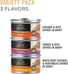 Purina Pro Plan Gravy, High Protein Wet Cat Food Variety Pack, Complete Essentials Chicken and Turkey Favorites - (2 Packs of 12) 3 oz. Cans