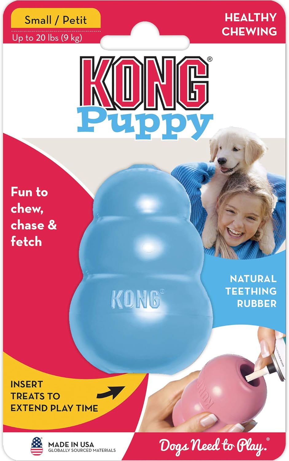 KONG Puppy - Natural Teething Rubber Chew Toy for Dogs - Stuffable Dog Toy for Extended Playtime - Chew & Fetch Toy for Puppies