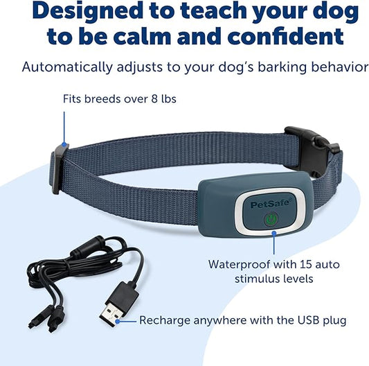 PetSafe Lite Rechargeable Bark Collar for Timid or Little Dogs Over 8 lb., 15 Levels of Automatically Adjusting & Light Static Correction - Rechargeable, Waterproof - Reduces Barking and Whining