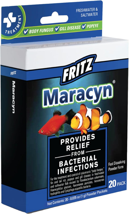 Fritz Maracyn - for Saltwater and Freshwater gram-Positive Relief from Bacterial gil, Popeye, More - Easy dose Packets