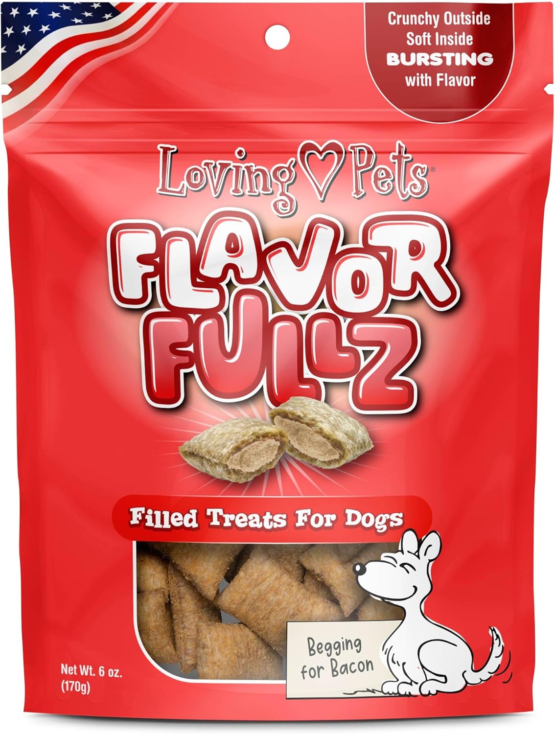 Loving Pets Flavorfullz Filled Treats for Dogs, Bacon 6 oz.