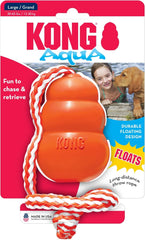 KONG Aqua Floating Fetch Toy - Dog Floating Toy for Water Retrieval, Play, Exercise & More - Natural Rubber Dog Toy with Foam Interior & Rope for Farther Throwing