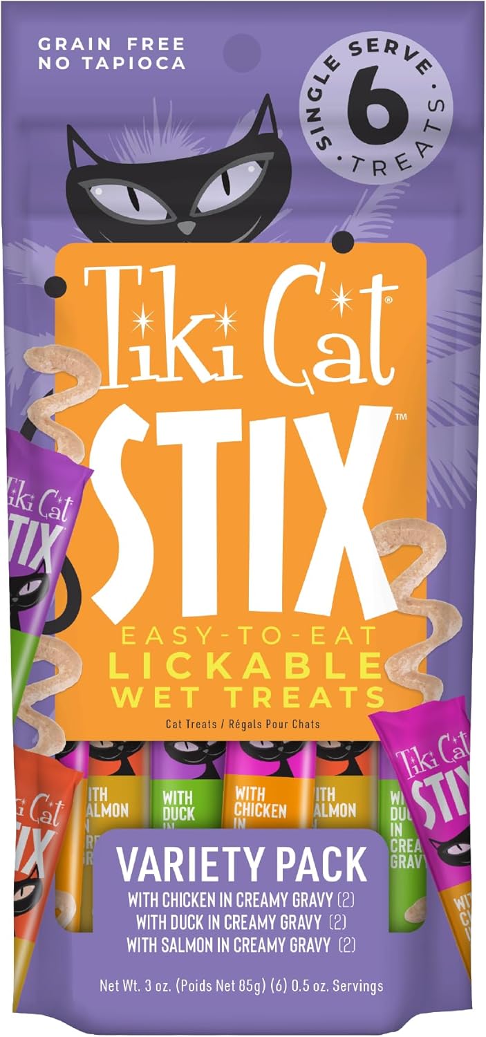 Tiki Cat Stix Mousse Treats, Single Serve Indulgent Lickable Treat or Dry Food Topper, Variety Pack with Salmon, Chicken, and Tuna