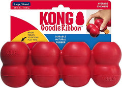 KONG Goodie Ribbon - Stuffable Natural Rubber Dog Toy - with Four Fillable Goodie Grippers for Enrichment Play - Bone-Shaped Chew Toy