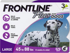 FRONTLINE Plus for Dogs Flea and Tick Treatment (Large Dog, 45-88 lbs.) 3 Doses (Purple Box)