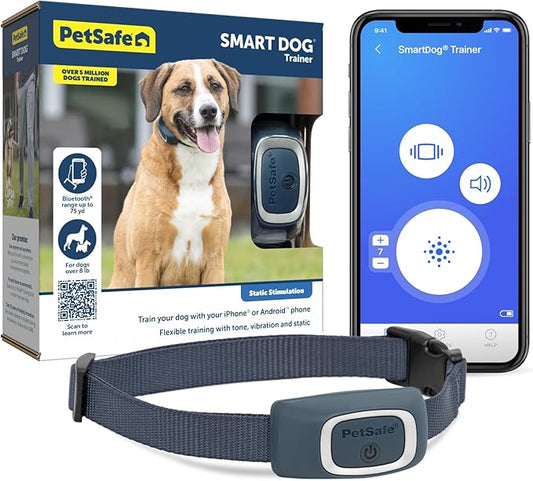 PetSafe Smart Dog Training Collar – Uses Smartphone as Handheld Remote Control – Tone, Vibration, 1-15 Levels of Static Stimulation – Bluetooth Wireless System – All in One Pet Training Solution