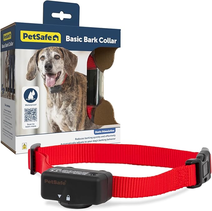 PetSafe Basic Bark Control Collar for Dogs 8 lb. and Up, Anti-Bark Training Device, Breeds, Waterproof, Static Correction, Canine - Automatic Dog Training Collar to Decrease Barking