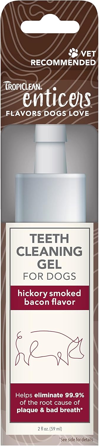 TropiClean Enticers Dog Teeth Cleaning Treat Gel | Smoked Bacon Flavored Dog Toothpaste Alternative| 2 oz
