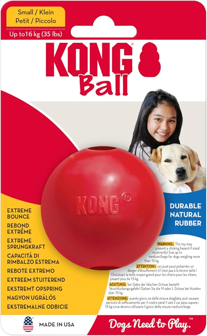 KONG Ball with Hole - Durable Dog Fetch Toy for Training, Interactive Playtime & More - Classic KONG Natural Rubber Ball - Red