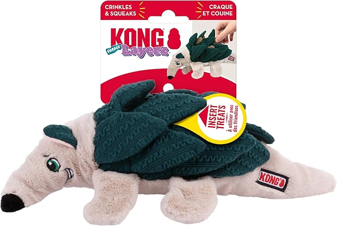 KONG Layerz Forage - Crackle Material with Plush Pockets for Treat Dispensing - Dog Toy (Armadillo)