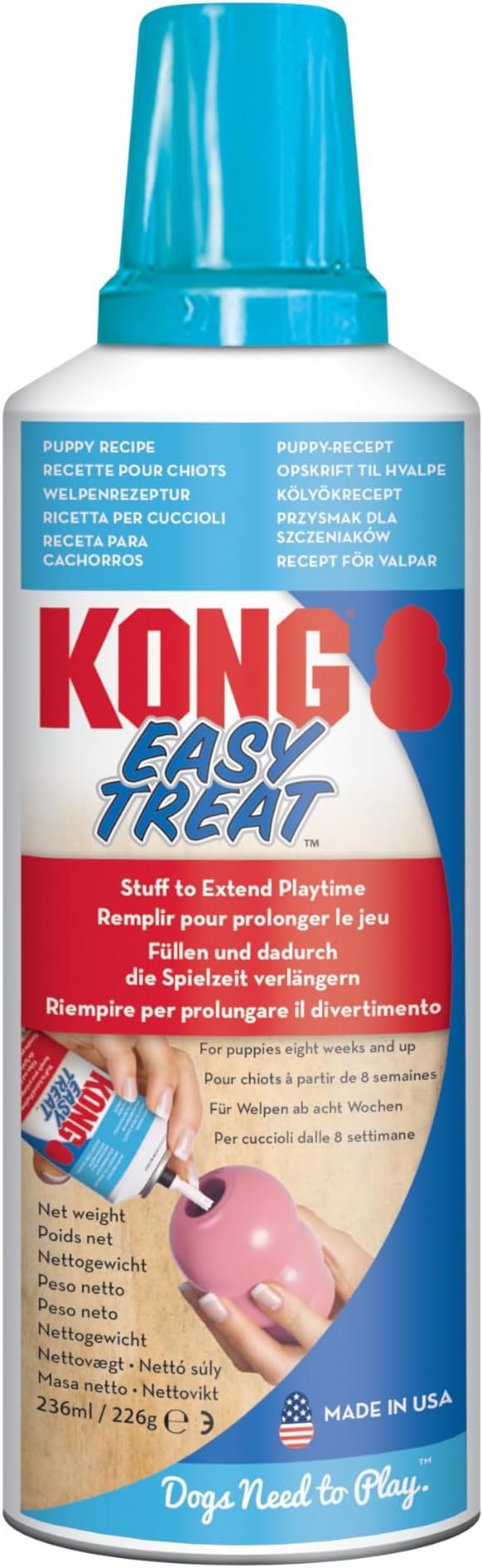 KONG Puppy Easy Treat - Easy-to-Use Pet Treat for Dog Toys - Puppy Supplies to Extend Playtime - Dog Snack Aids Weight Management - Long-Lasting Snack with Mess-Free Nozzle - Puppy Recipe