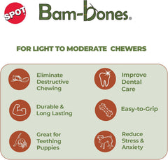 SPOT Bam-Bones Bone - Made with Strong Bamboo Fiber, Durable Long Lasting Dog Chew for Light to Moderate Chewers, Great Toy for Adult Dogs & Teething Puppies under 25lbs, Chicken Flavor