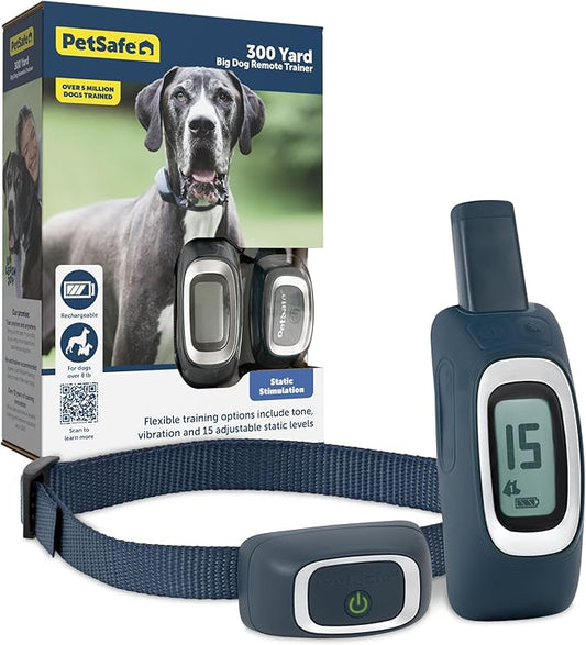 PetSafe 300 Yard Remote Training Collar – Choose from Tone, Vibration, or 15 Levels of Static Stimulation – Medium Range Option for Training Off Leash Dogs – Waterproof and Durable – Rechargeable