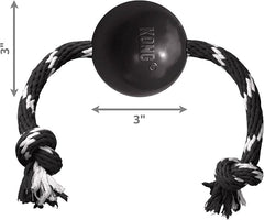 KONG Extreme Ball with Rope - Dog Fetch Toy with Rope for Easy Throwing - Durable Dog Ball Toy for Tug, Playtime & More s Most Durable Natural Rubber - Black