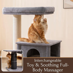 PetPals 57” Grand Maine Coon™ Cat Tree – Lulu, with Extra Large Condo, Removable Top Bed, Thick Sisal Scratching Posts, Full Body Grooming Brush (Gray)