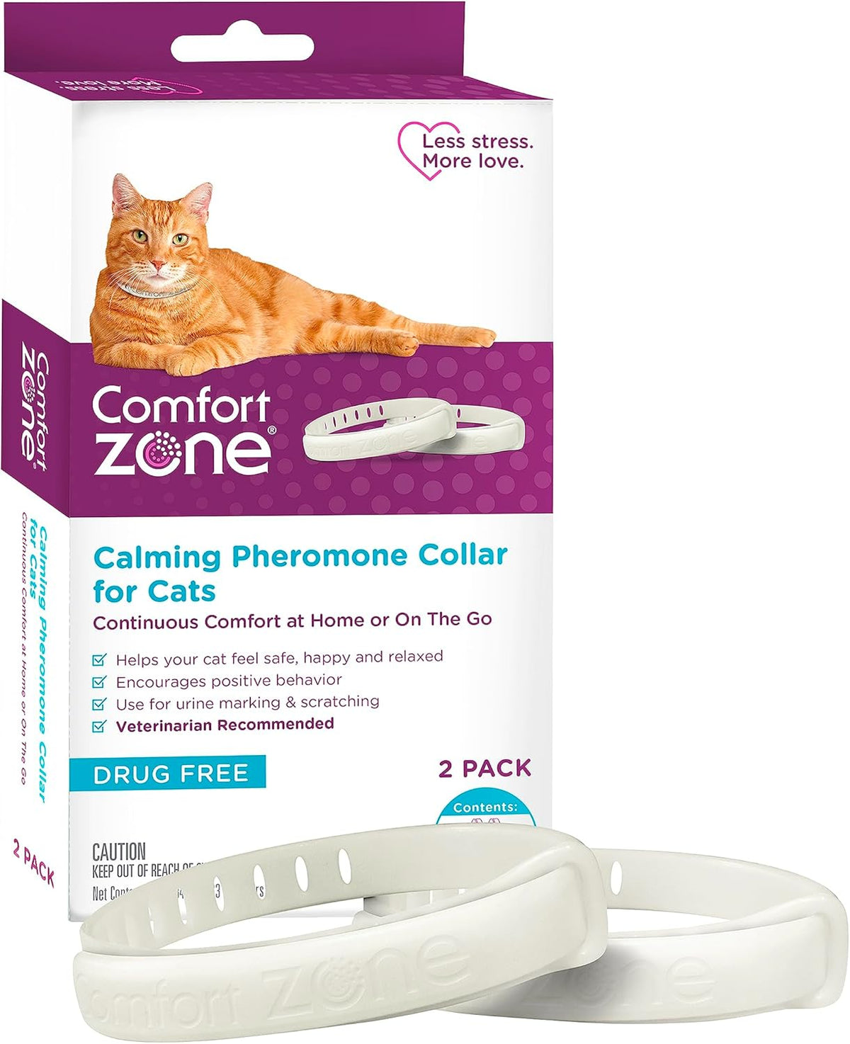 Comfort Zone Cat Calming Collar : 30-Day Calming Collar; Cat Pheromones Help Anxiety, Reduce Stress, Urine Marking, Scratching; Indoor or Outdoor Cats; Long-Lasting