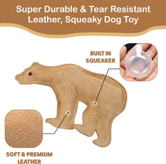 SPOT Dura-Fused Leather Bear Dog Toy – Real Leather & Jute Fabric, Double-Stitched & Durable, Squeaky Interactive Chew Toy for Moderate Chewers, Medium & Large Dogs, Soft Stuffed Fetch Toy, 11.5in