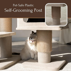 PetPals 71” Grand Maine Coon™ Cat Tree – Ontario, with 2 Large Condo, Replaceable Cardboard Scratcher, Washable Bed, Sustainable Sisal Posts, (Beige)