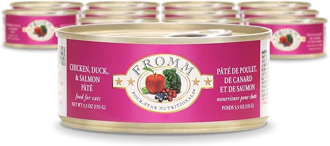 Fromm Four-Star Nutritionals Chicken, Duck, & Salmon Pate Cat Food - Premium Wet Cat Food - Chicken Recipe - Case of (12) 5.5 oz Cans