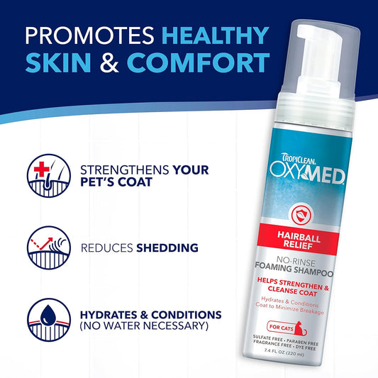 TropiClean Oxymed Waterless Cat Shampoo and Conditioner | A No-Rinse Cat Wash for Hairball Relief |