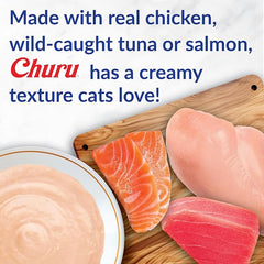INABA Churu Cat Treats, Grain-Free, Lickable, Squeezable Creamy Purée Cat Treat/Topper with Vitamin E & Taurine, Beef & Cheese Variety