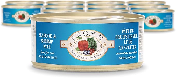 Fromm Four-Star Nutritionals Seafood & Shrimp Pate Cat Food - Premium Wet Cat Food - Salmon Recipe - Case of (12) 5.5 oz Cans