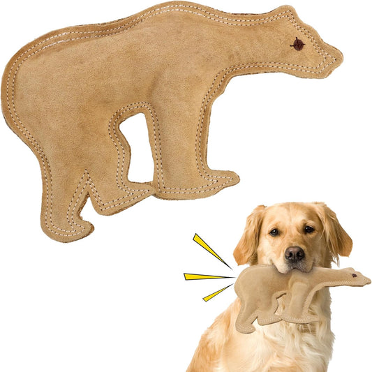 SPOT Dura-Fused Leather Bear Dog Toy – Real Leather & Jute Fabric, Double-Stitched & Durable, Squeaky Interactive Chew Toy for Moderate Chewers, Medium & Large Dogs, Soft Stuffed Fetch Toy, 11.5in