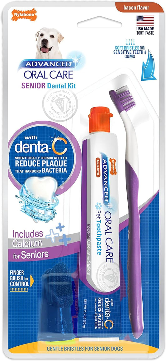 Nylabone Advanced Oral Care Senior Dog Dental Kit Bacon Flavor Small