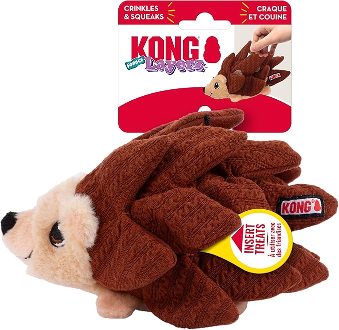 KONG Layerz Forage - Crackle Material with Plush Pockets for Treat Dispensing - Dog Toy (Hedgehog)