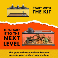 Dragon Habitat Accessory Kit, Easy Starter Kit for Bearded Dragons, Includes Lighting, UVB, Heat, Bedding, Humidity, Temperature and Food, Ideal for Habitats 20L - 60 BR Terrariums
