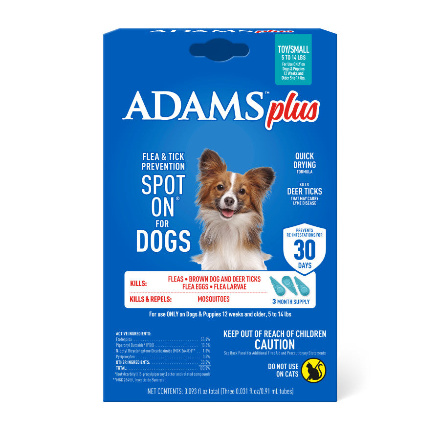 Adams Plus Flea & Tick Prevention Spot On for Dogs 3 month supply, Clear, 1ea/SMall Dog 5 To 14 lb