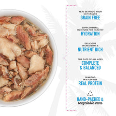 Tiki Cat Luau Shredded Meat, Seabass Recipe in Seabass Consumme, Grain-Free Balanced Nutrition Wet Canned Cat Food, For All Life Stages