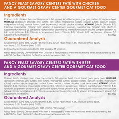 Purina Fancy Feast Pate Wet Cat Food Variety Pack, Savory Centers Pate With a Gravy Center - (2 Packs of 12) 3 oz. Pull-Top Cans