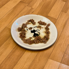 SPOT I Love Cats Round Cat Food Dish - Ceramic Plate with Low Edges, Saucer with Whisker-Friendly Shape and Low Profile Sides, Ideal for Wet or Dry Cat Food, Dishwasher Safe- 5 inch- 1 Cup (8Oz)