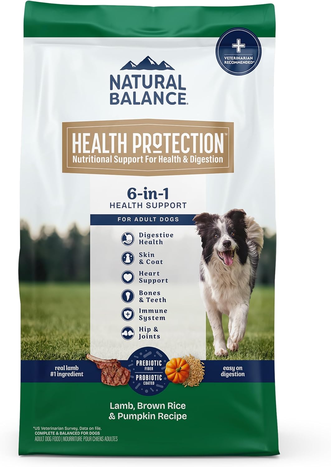Natural Balance Health Protection Dry Dog Food – Whole Body Health, Easy on Digestion Dog Food Made with Lamb, Brown Rice & Pumpkin for Dogs - 4lbs